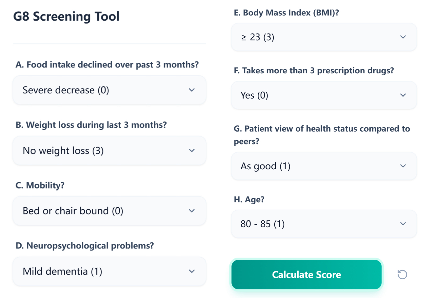 G8 Screening Tool Input Form